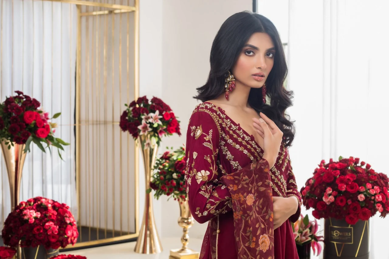 Boysenberry Khaddi Silk Peshwas - Image 4