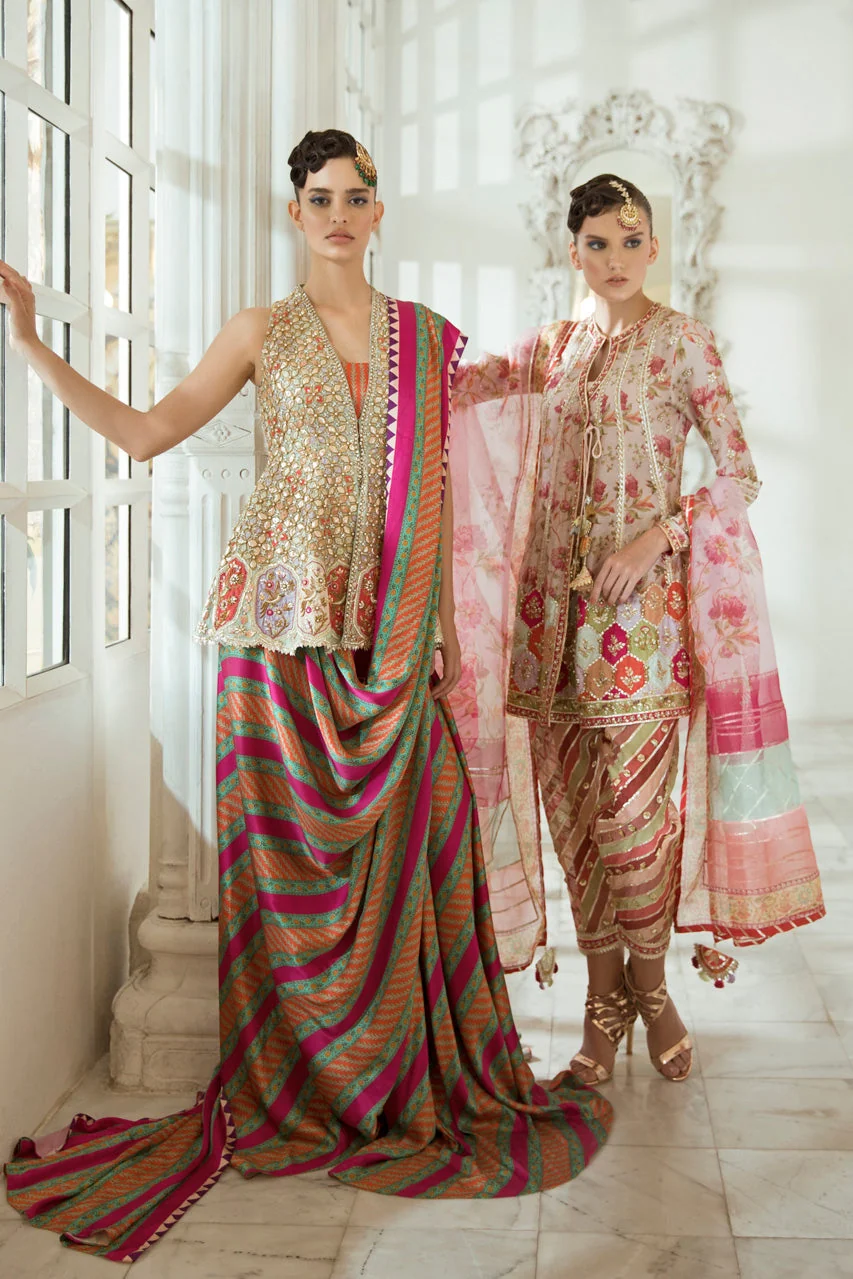 Charmeuse Printed Draped Sari - Image 4