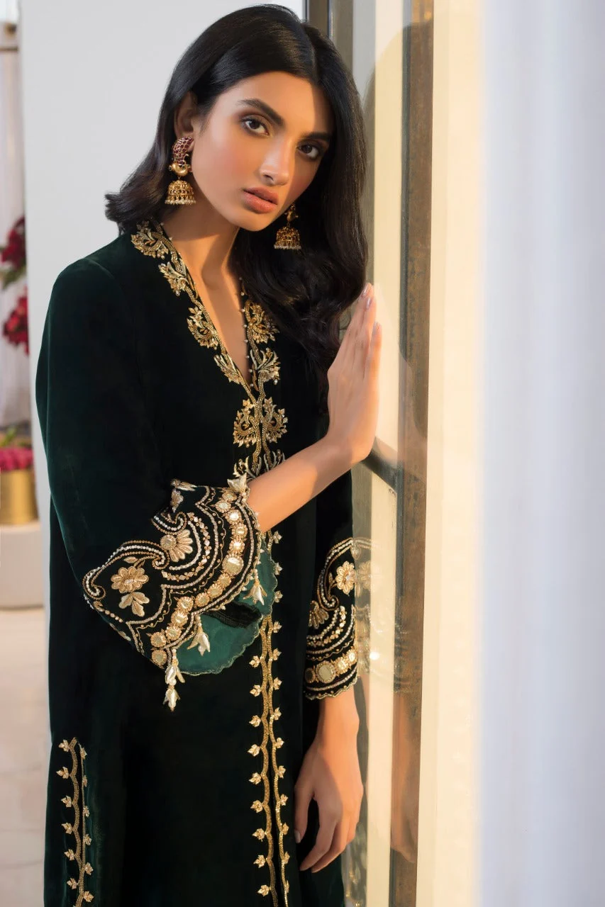 Emerald Front Open Kurta with Shalwar - Image 4