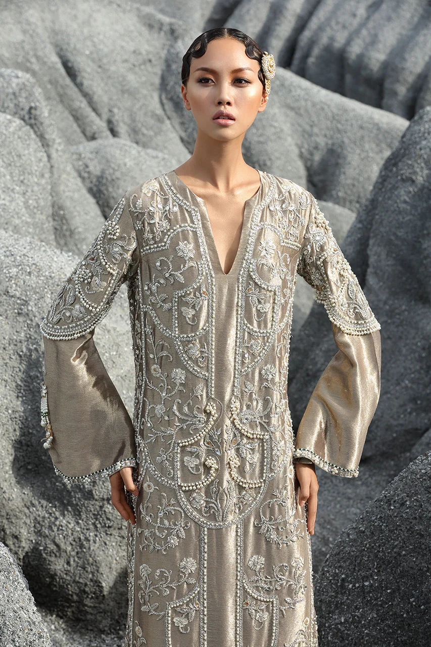 Metallic Slate Grey Worked Tissue Column Dress - Image 2