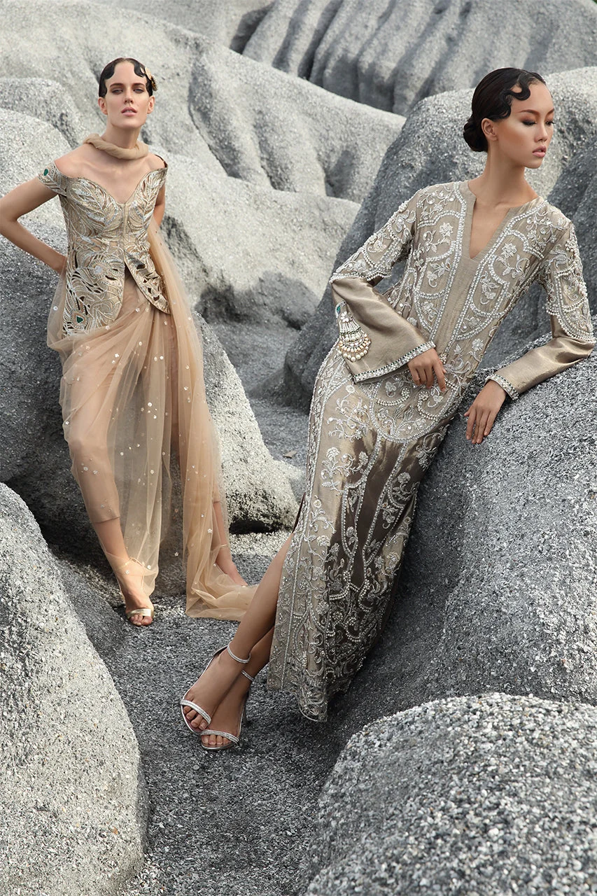 Metallic Slate Grey Worked Tissue Column Dress - Image 4